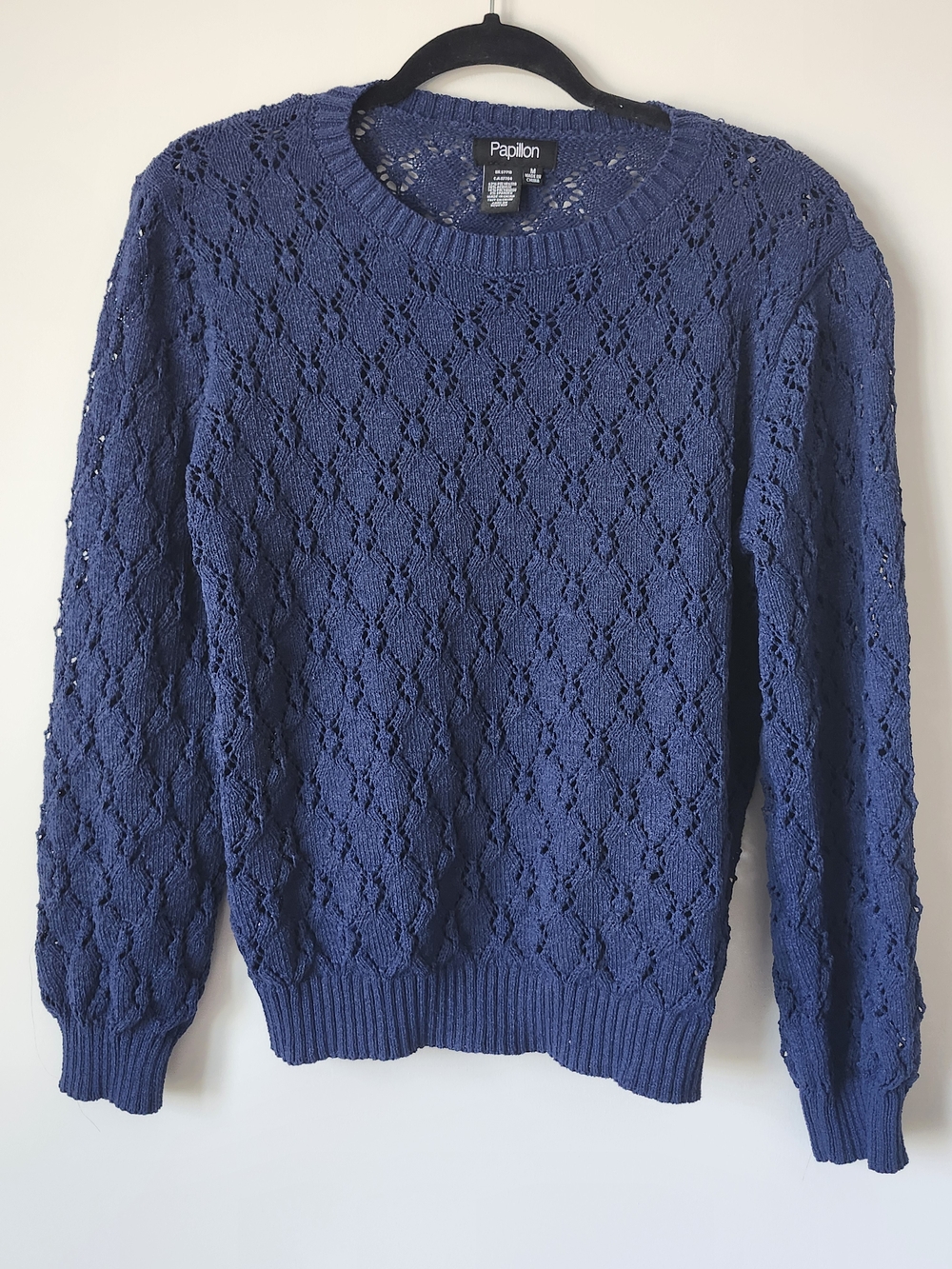 Papillon Blanc Navy Openwork Crewneck Sweater - Picture 2 of 8